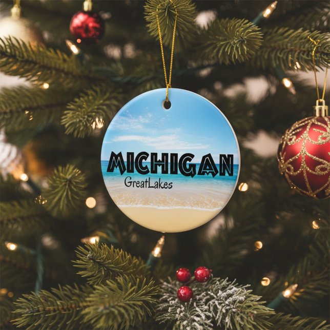Great Lakes Beach Michigan Christmas Ceramic Tree Decoration (Great Lakes Beach Michigan Christmas Ceramic Ornament)