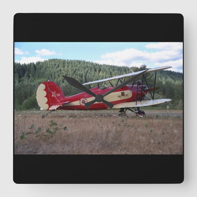 Great Lakes, biplane replica_Classic Aviation Square Wall Clock (Front)