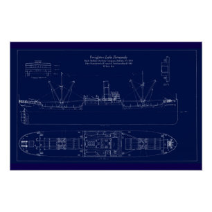 Great Lakes Freighter Lake Fernando Blueprint Poster