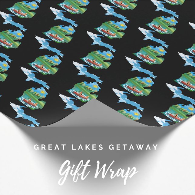 Great Lakes Getaway Gift Wrap (Michigan Lakes Fishing Wrapping Paper)