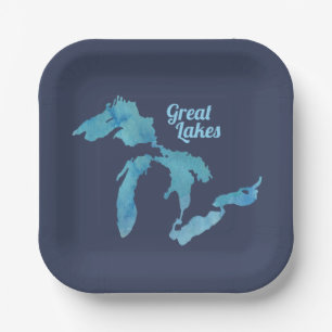 Great Lakes map outline silhouette Paper Plate