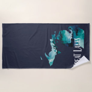 Great Lakes Michigan State Map Blue Watercolor Beach Towel