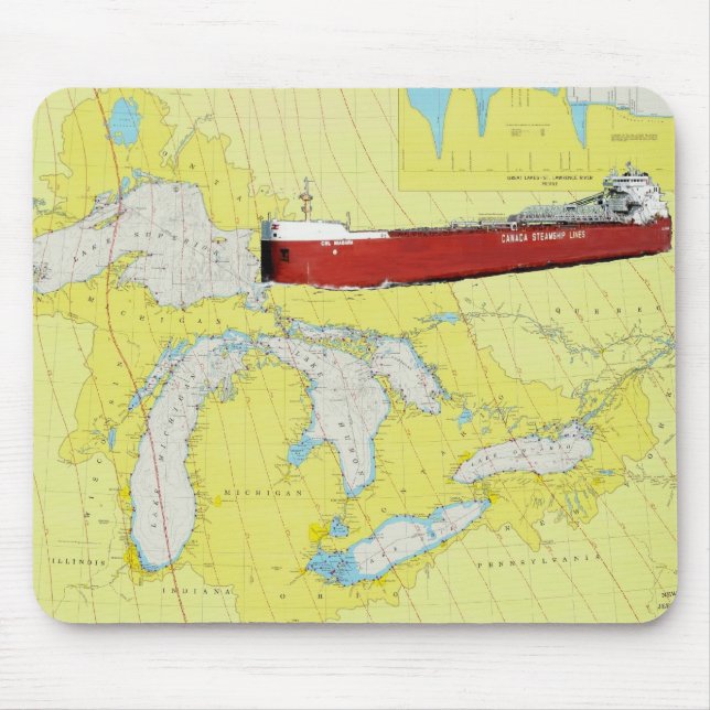 Great Lakes Ship CSL Niagra and Chart Mouse Pad (Front)