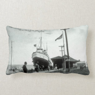 Great Lakes Steamer at Dock Muskegon Michigan Lumbar Cushion
