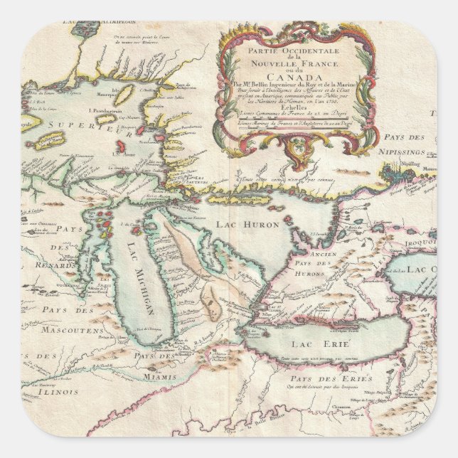 Great Lakes vintage map Square Sticker (Front)