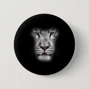 Great Lion Cat Face With Dark Green Eyes Crazy Art 6 Cm Round Badge