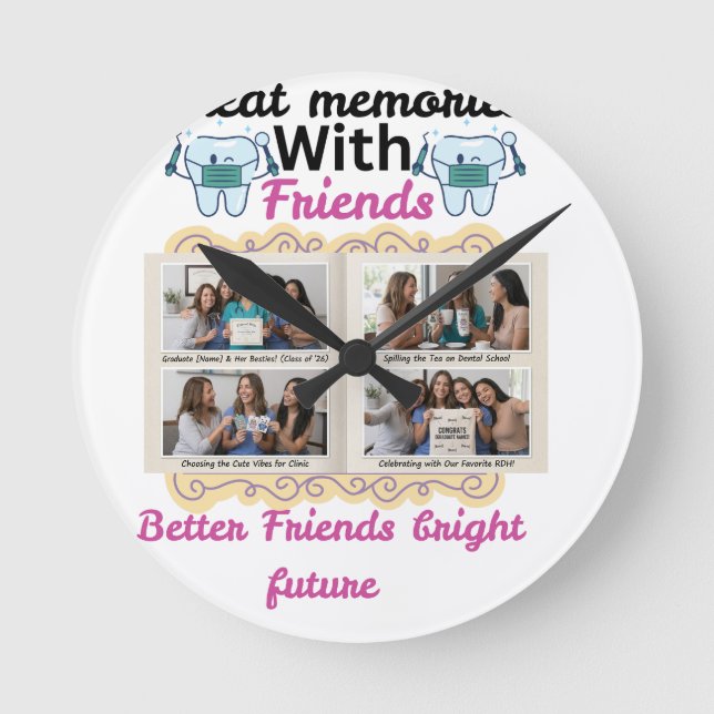 Great Memories with Friends Personalised Gift | Cu Round Clock (Front)