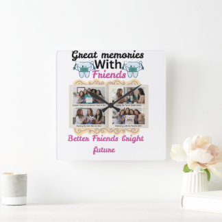 Great Memories with Friends Personalised Gift | Cu Square Wall Clock