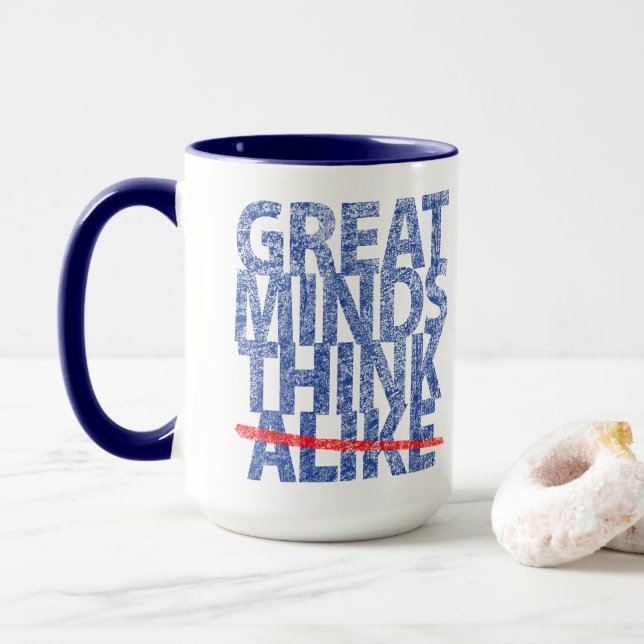 Great Minds Think Blue Text Mug (With Donut)