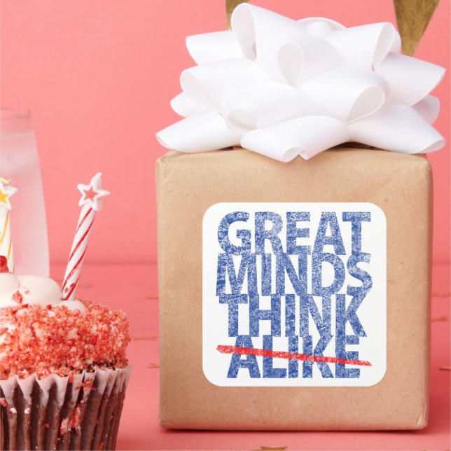 Great Minds Think Blue Text Square Sticker (Party)