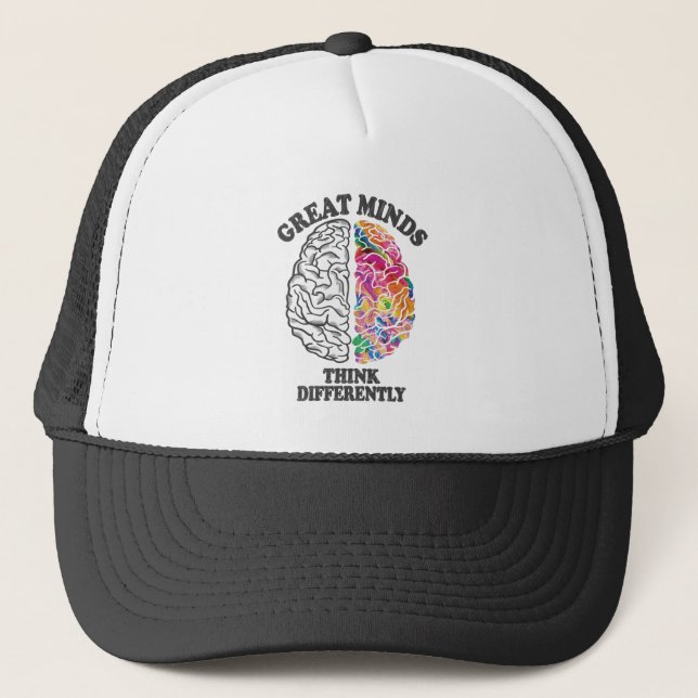 Great Minds Think Differently Brain Trucker Hat (Front)