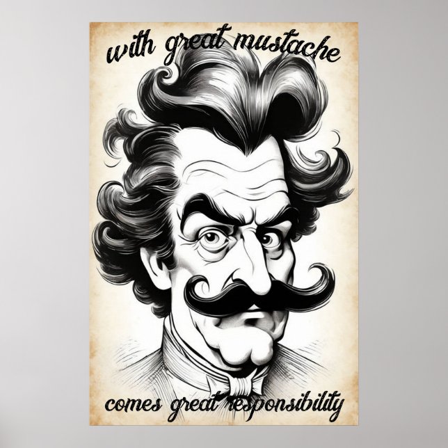 Great Moustache Responsibility Humour Quote & Sayi Poster (Front)