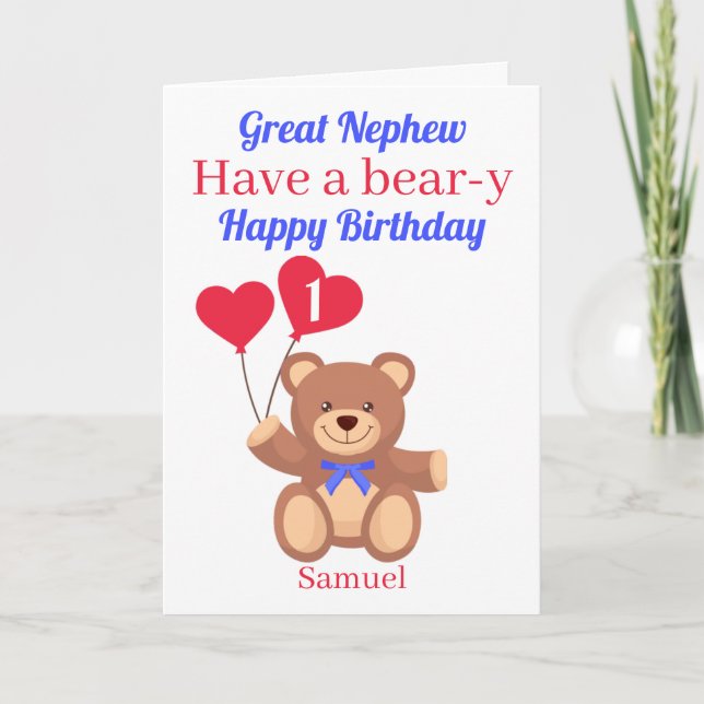 Great Nephew 1st Bear-y Birthday Card (Front)