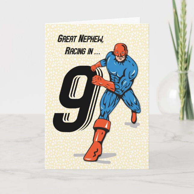 Great Nephew 9th Birthday Superhero Card (Front)