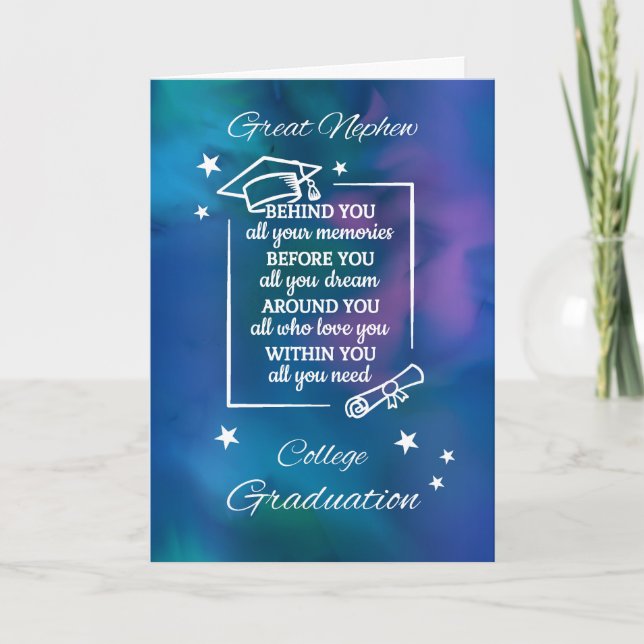 Great Nephew College Graduation Quote Watercolor Card (Front)
