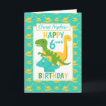 Great Nephew Dinosaur 6 Month Birthday Blue Card<br><div class="desc">A fun 6 month birthday card for your Great Nephew . This bright six month birthday card features a cartoon green T-Rex dinosaur, a yellow Brontosaurus and a blue Triceratops, set on a blue and yellow dinosaur background A lovely cute design for a little boy who will be half a...</div>