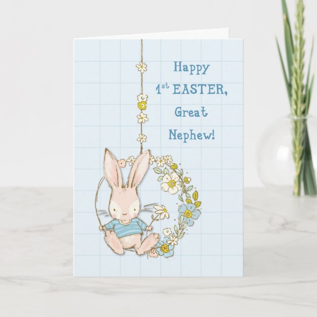 Great Nephew First Easter Bunny on Flower Swing Card (Front)