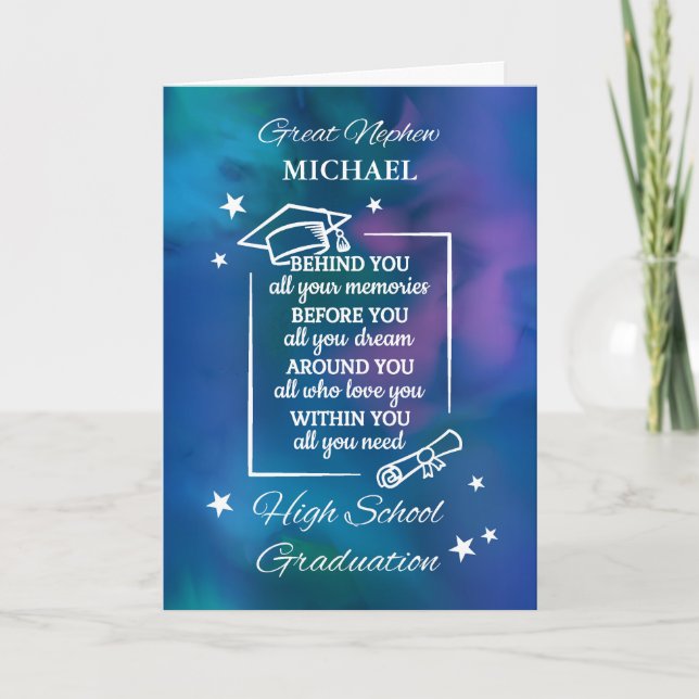 Great Nephew Personalise High School Graduation Card (Front)