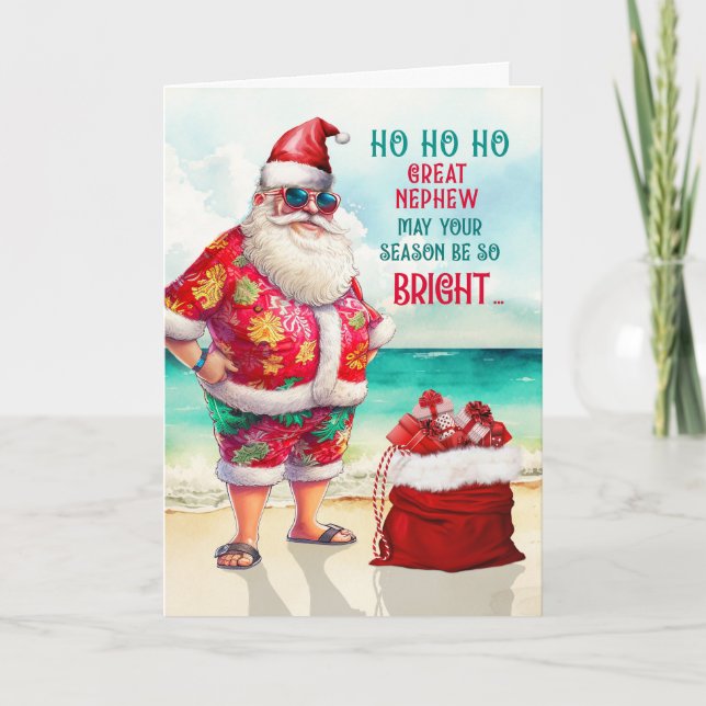 Great Nephew Santa in Sunglasses Funny Christmas Holiday Card (Front)