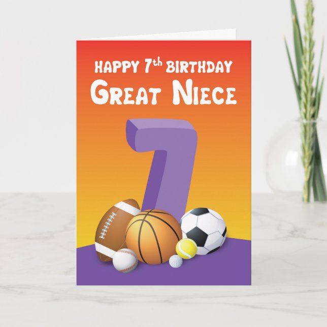 Great Niece 7th Birthday Sports Balls Card (Front)