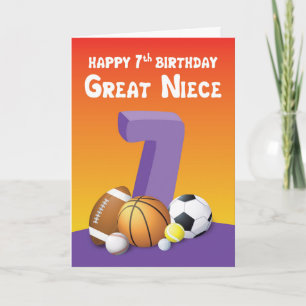 Great Niece 7th Birthday Sports Balls Card
