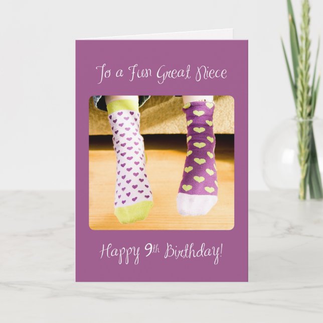Great Niece 9th Birthday Crazy Socks Card (Front)