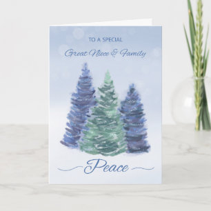 Great Niece and Family Holiday Peace Evergreeen Card