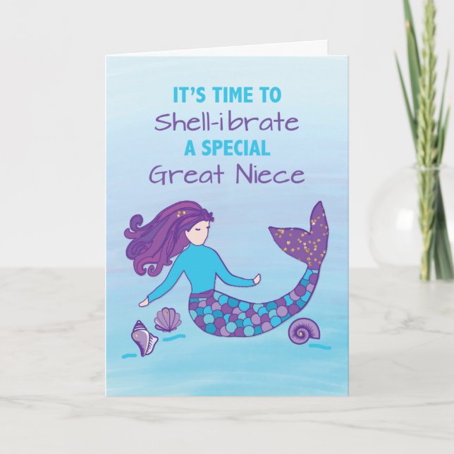 Great Niece Birthday Sparkly Look Mermaid Card (Front)