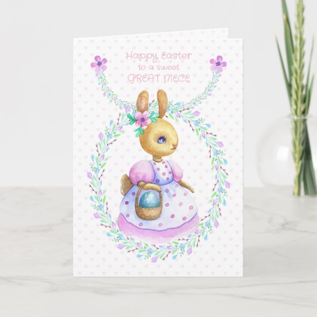 Great Niece Easter Bunny with Basket Coloured Egg Card (Front)