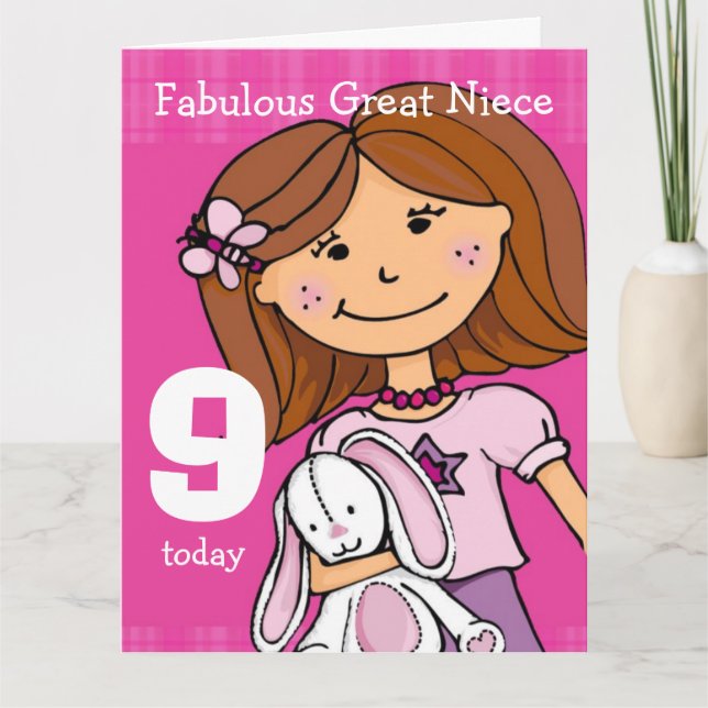 Great Niece Girl's 9th birthday card pink (Front)
