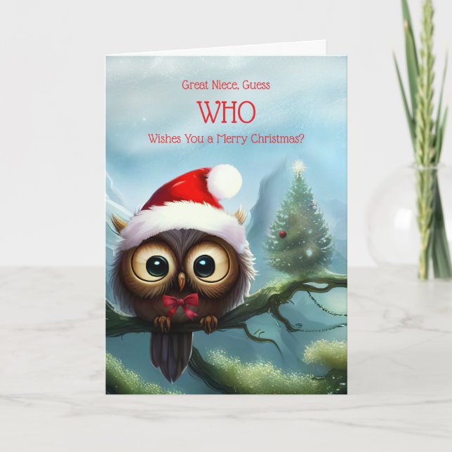 Great Niece Merry Christmas Cute Owl and Holiday  Card (Front)