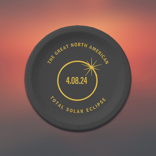 Great North American Total Solar Eclipse 04.08.24 Paper Plate (Edit the upper and lower text, if required)