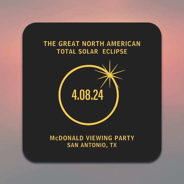 Great North American Total Solar Eclipse 04.08.24 Square Paper Coaster (Personalize with your Family Name, City & State, or add other text, it's all editable)