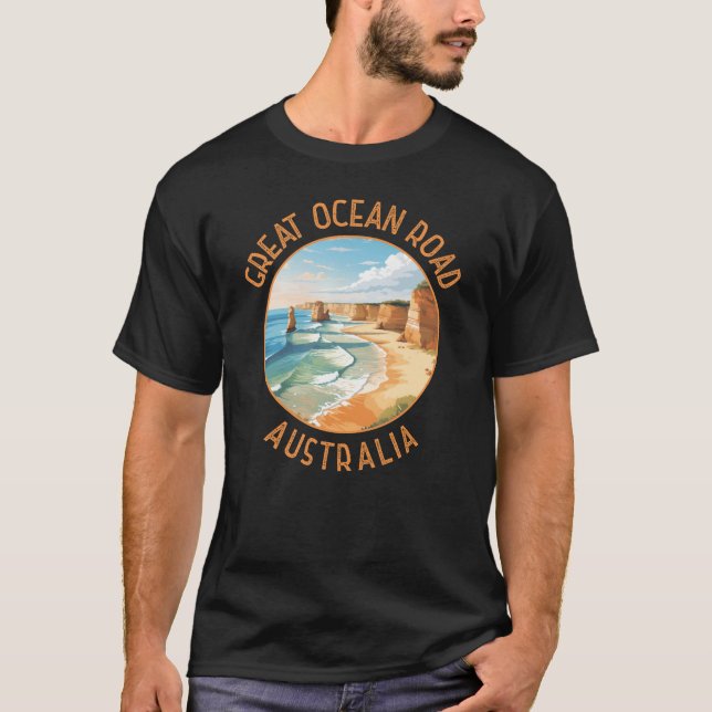 Great Ocean Road Australia Distressed Circle Retro T-Shirt (Front)