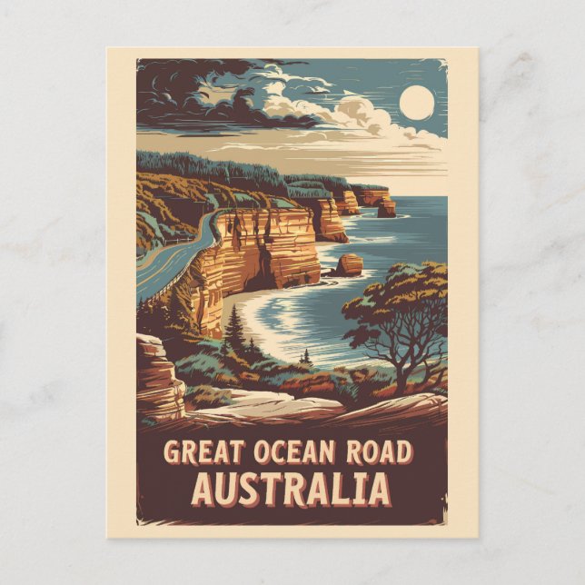 Great Ocean Road Australia Illustration Travel Art Postcard (Front)