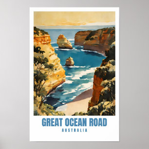 Great Ocean Road Australia Travel Art Retro Minima Poster