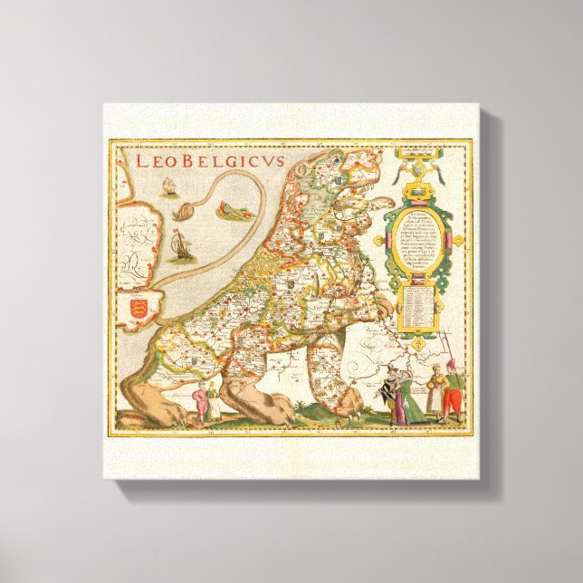 Great Old Map of Belgium (Year 1617) Canvas Print (Front)