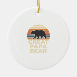 Great Papa Bear Retro Sunset Vintage Vector Design Ceramic Tree Decoration