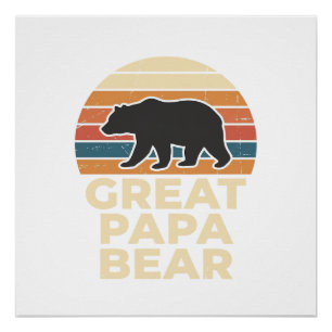 Great Papa Bear Retro Sunset Vintage Vector Design Poster
