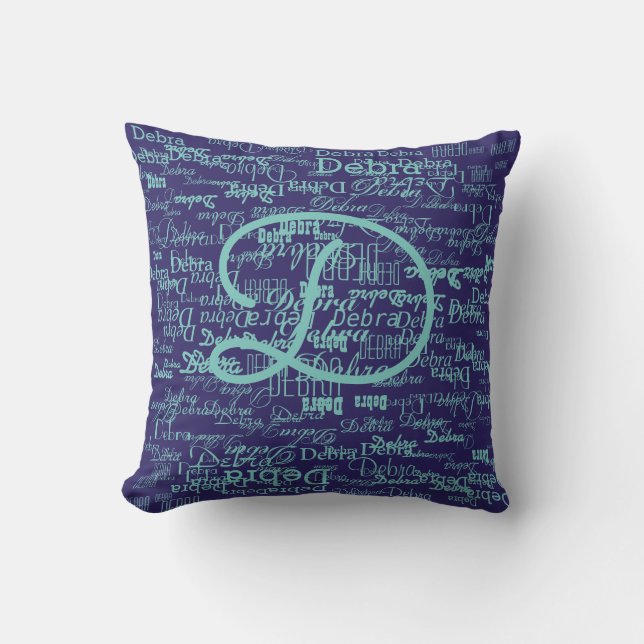 great pattern of names on blue outdoor cushion (Front)