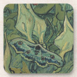 Great Peacock Moth by Vincent van Gogh Coaster<br><div class="desc">Great Peacock Moth (1889) by Vincent van Gogh is a vintage fine art still life post impressionism nature painting. An insect, the Emperor Moth, in a spring garden with Calla Lily flowers and other plants. About the artist: Vincent Willem van Gogh (1853-1890) was a Post-Impressionist painter whose work was most...</div>