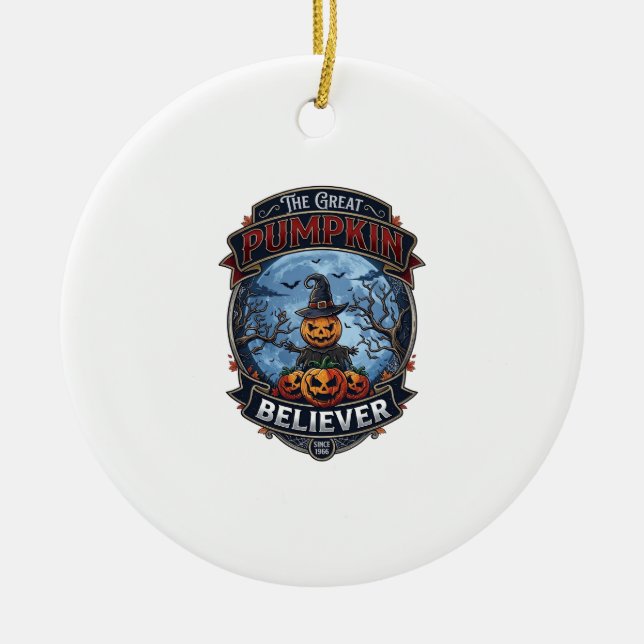 Great Pumpkin Believer Scarecrow Witch Hat Hallowe Ceramic Tree Decoration (Front)