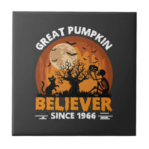 Great Pumpkin Believer Since Halloween Skeleton Ca Tile