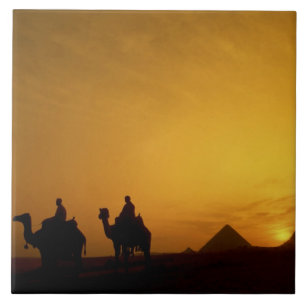 Great Pyramids of Giza, Egypt at sunset Tile