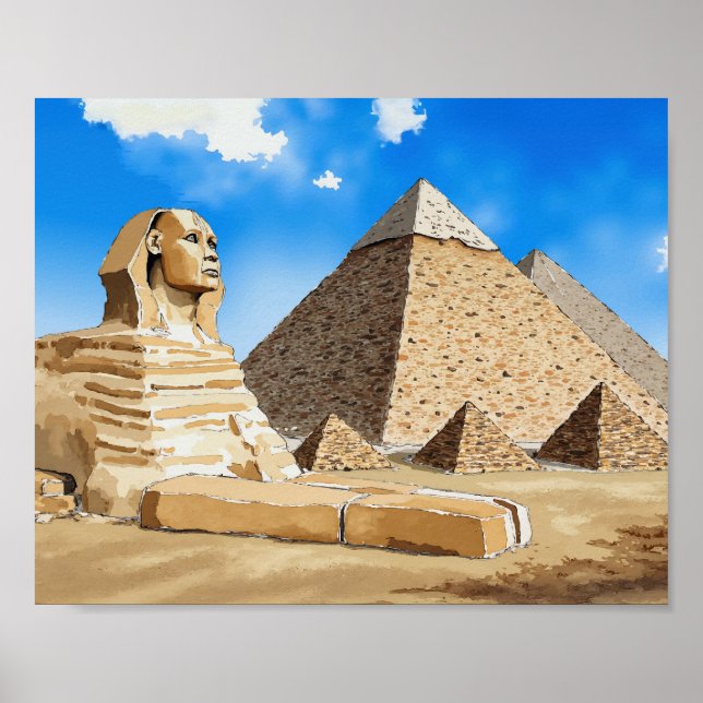 Great Pyramids of Giza Egypt Watercolor Poster (Front)