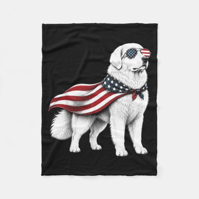 Great Pyrenees 4th Of July Aamerican Flag Dog Fleece Blanket (Front)