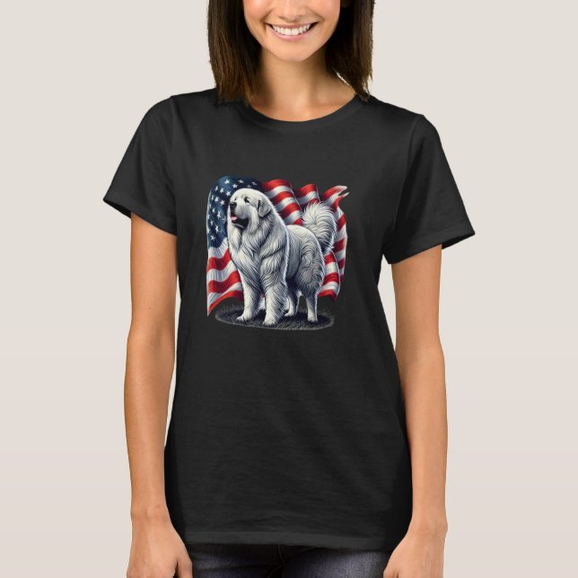 Great Pyrenees American Flag T-Shirt (Front)