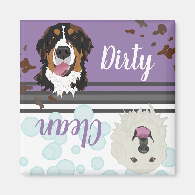 Great Pyrenees and Bernese Dirty/Clean Dishwasher Magnet (Front)