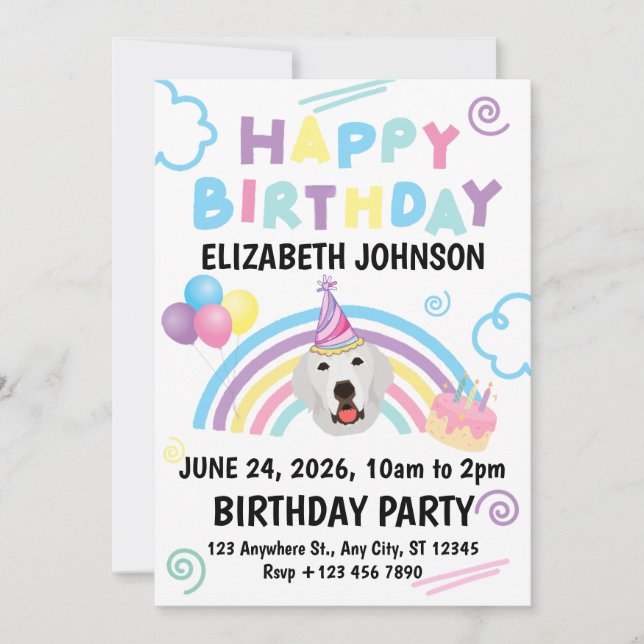 Great Pyrenees Birthday Invitation White (Front)