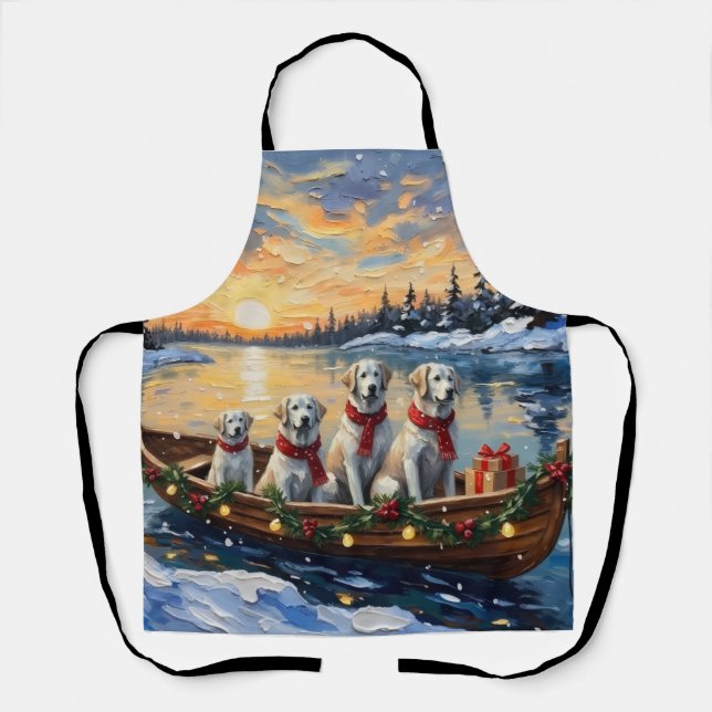 Great Pyrenees Christmas Boat Holiday Apron (Front)